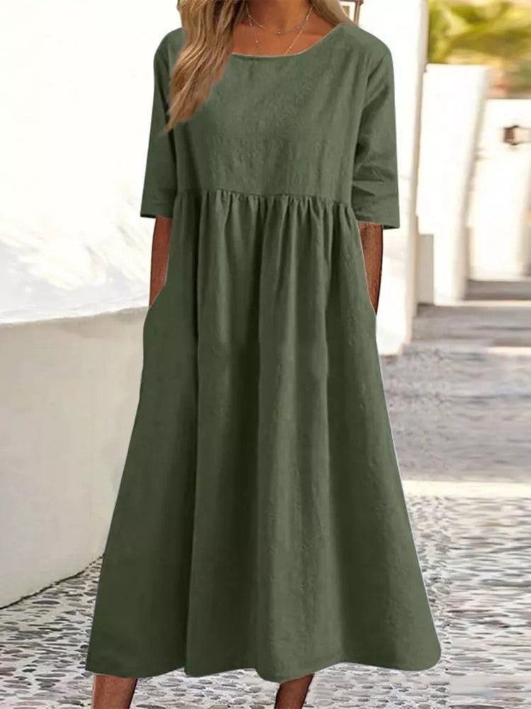 Comfortable Summer Short Sleeve Midi Dress