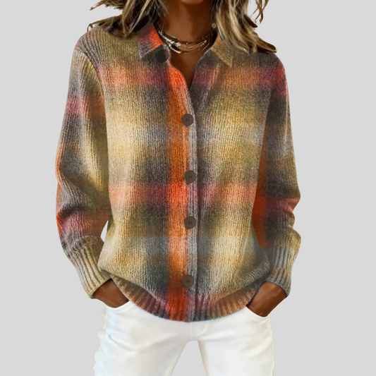 Plaid Knit Open Cardigan Sweater - OutfitLondon