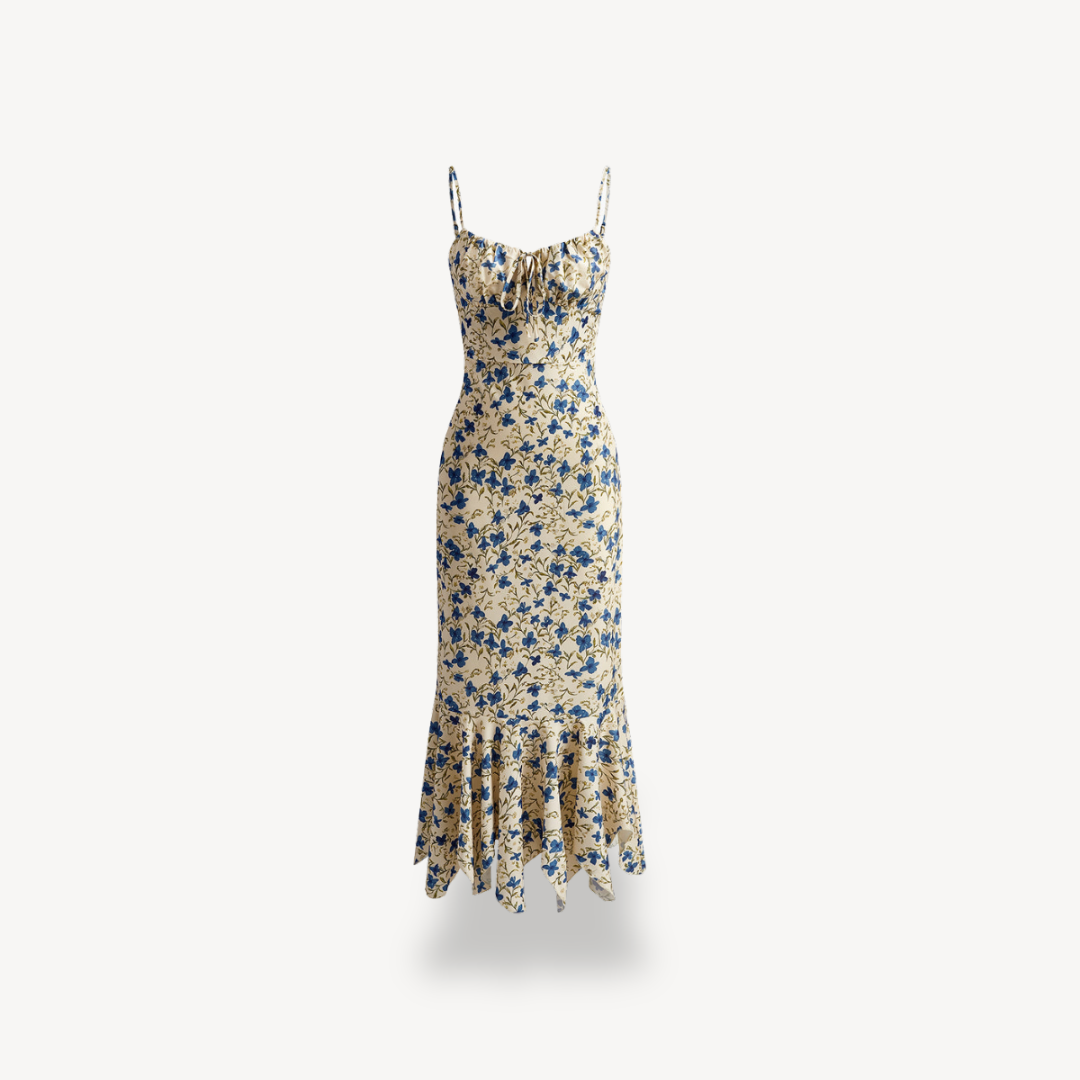 Lady's Navy and Cream Floral Long Dress