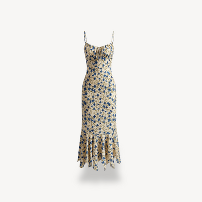 Lady's Navy and Cream Floral Long Dress