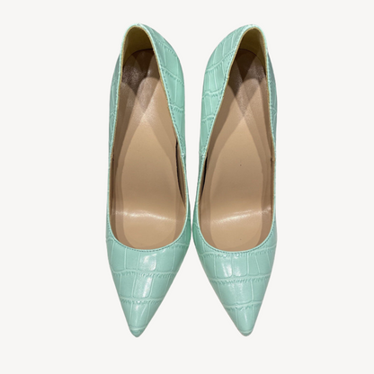 Comfortable Pastel Green Leather High Heels