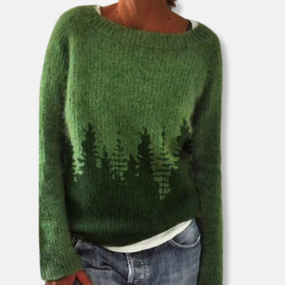 Comfortable Loose Fit Sweater | Gradient Tree Pattern Sweatshirt