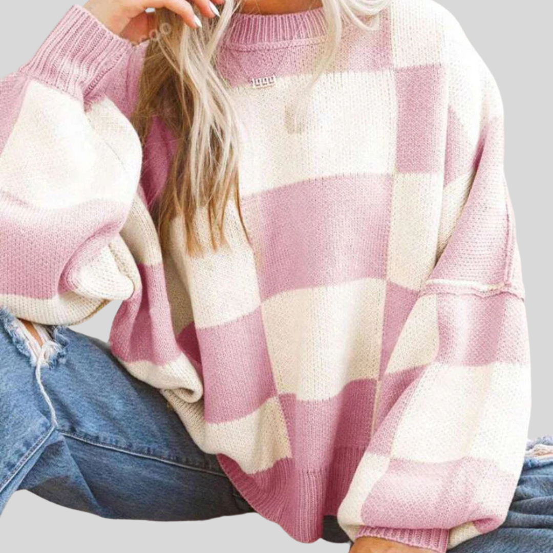Comfy Plaid Crew Neck Long Sleeve Sweater