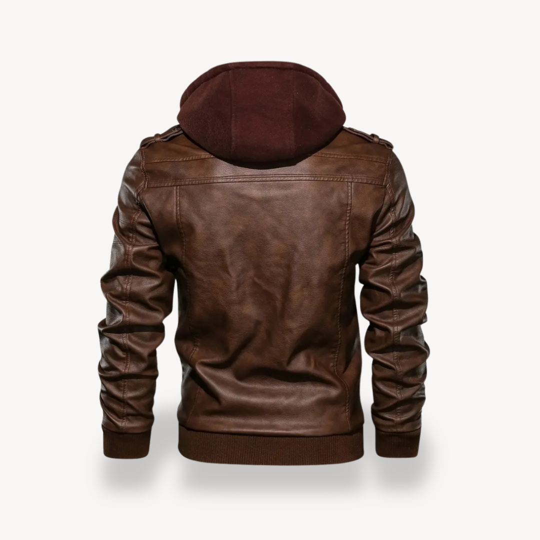Men's Faux Leather Hooded Coat