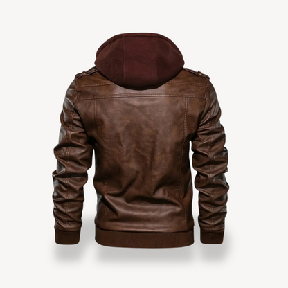 Men's Faux Leather Hooded Coat