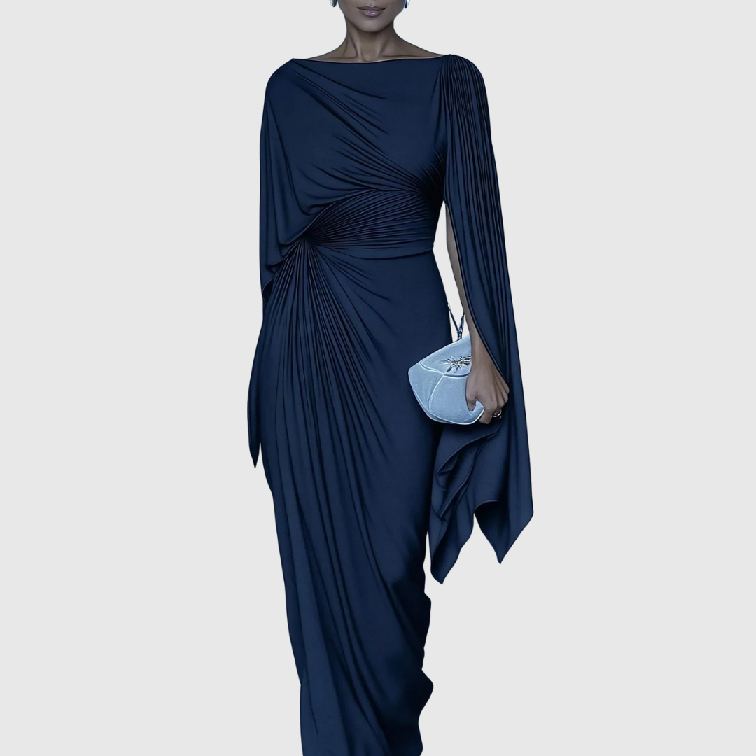 Flowy Ruffled Floor Length Evening Dress