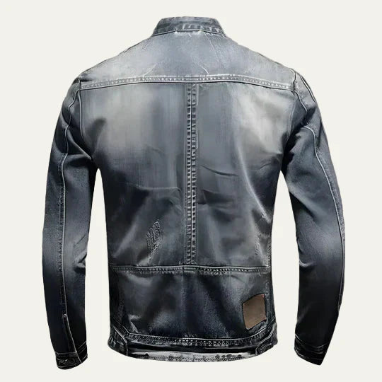Ripped Slim Fit Mens Blue Biker Jacket