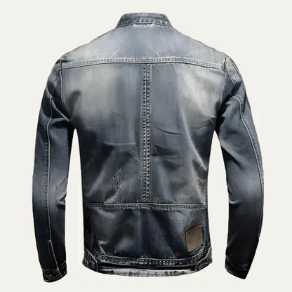 Ripped Slim Fit Mens Blue Biker Jacket
