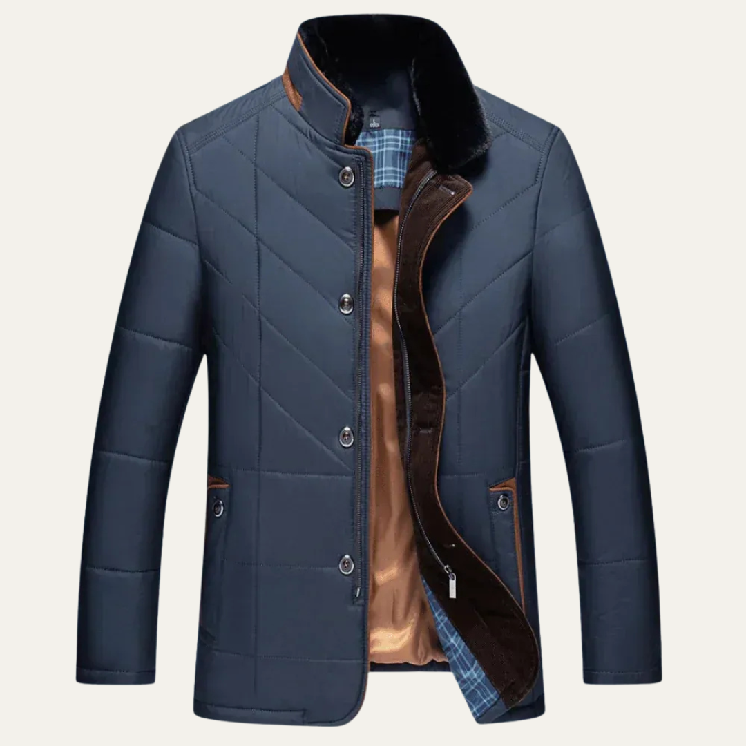 Warm Padded Mens Winter Coat with Faux Fur Trim - OutfitLondon