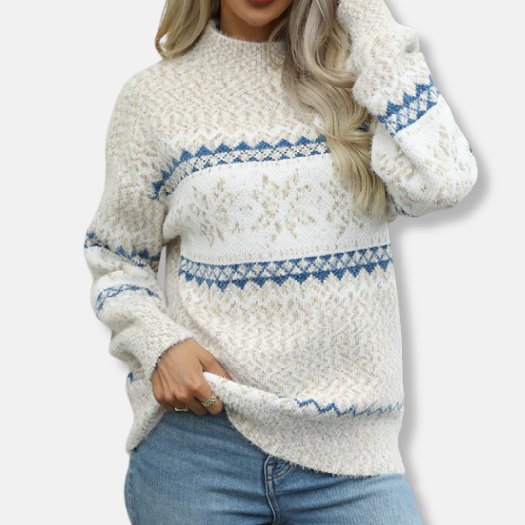 Cozy Womens Crew Neck Sweatshirt with Fair Isle Design