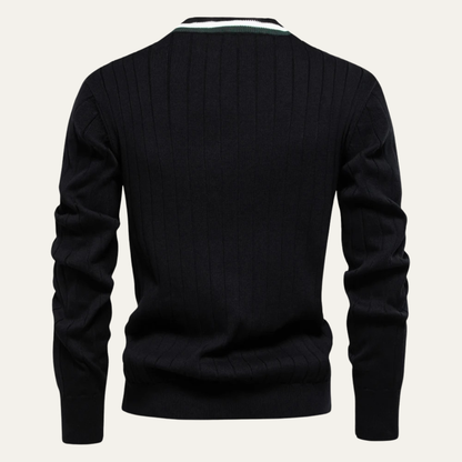 Men's Classic Crew Neck Striped Sweater Cardigan