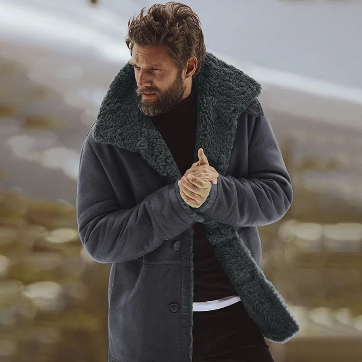 Warm Luxury Sheepskin Men's Winter Coat