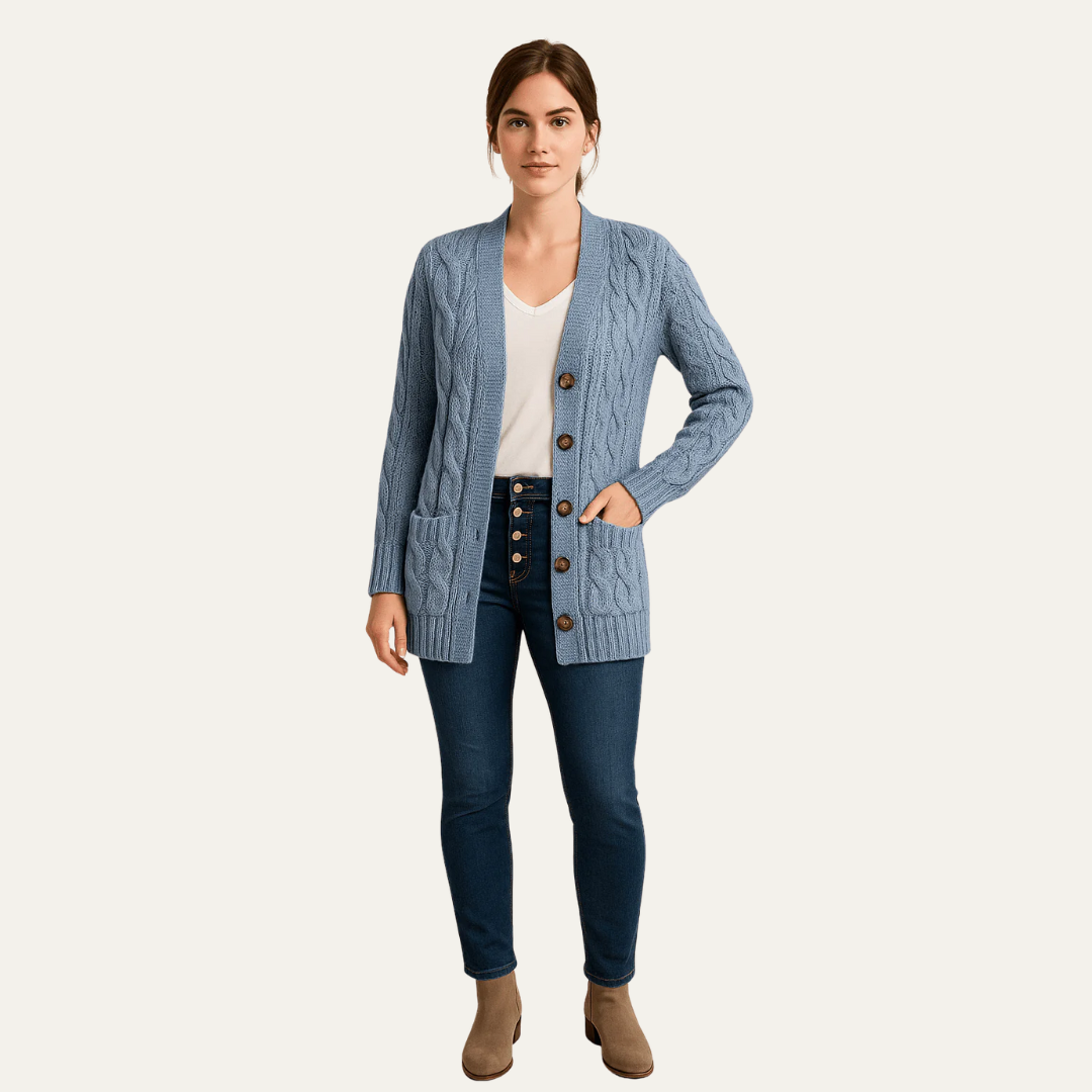 Ladies Traditional Crew Neck Cardigan Sweater