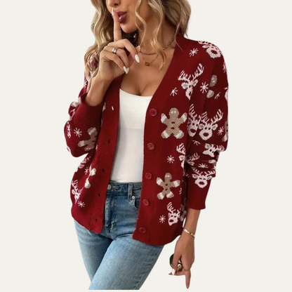 Women's Holiday Red Cable Knit Cardigan
