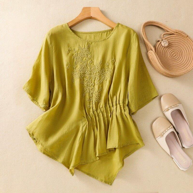 Comfortable Embroidered Crew Neck Casual Top