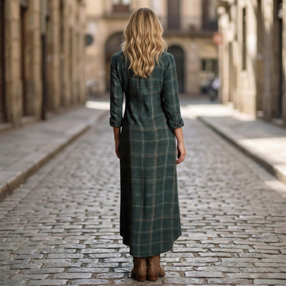 Long Plaid Shirt Dress for Women with Sleeves
