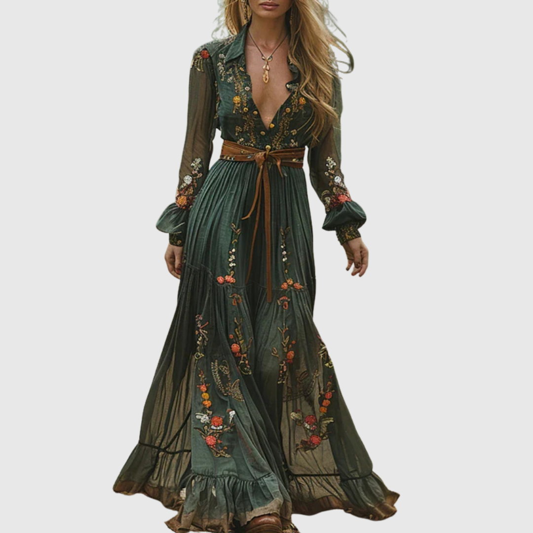 Elegant Floral Floor Length Dress - OutfitLondon