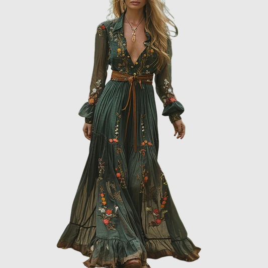 Elegant Floral Floor Length Dress - OutfitLondon