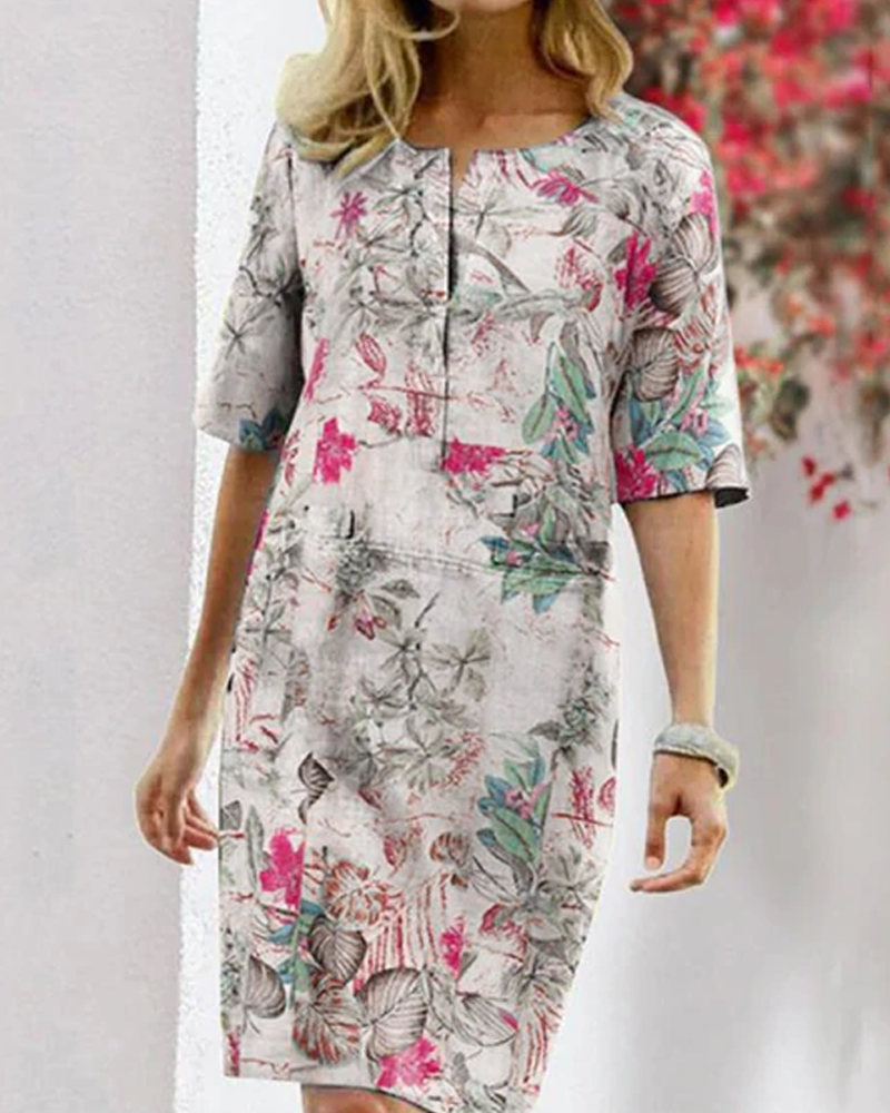 Comfy Floral Summer Dress for Ladies with Short Sleeves