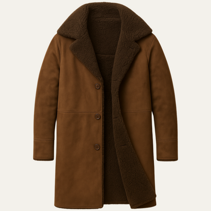 Men's Faux Suede Overcoat with Warm Shearling Inside