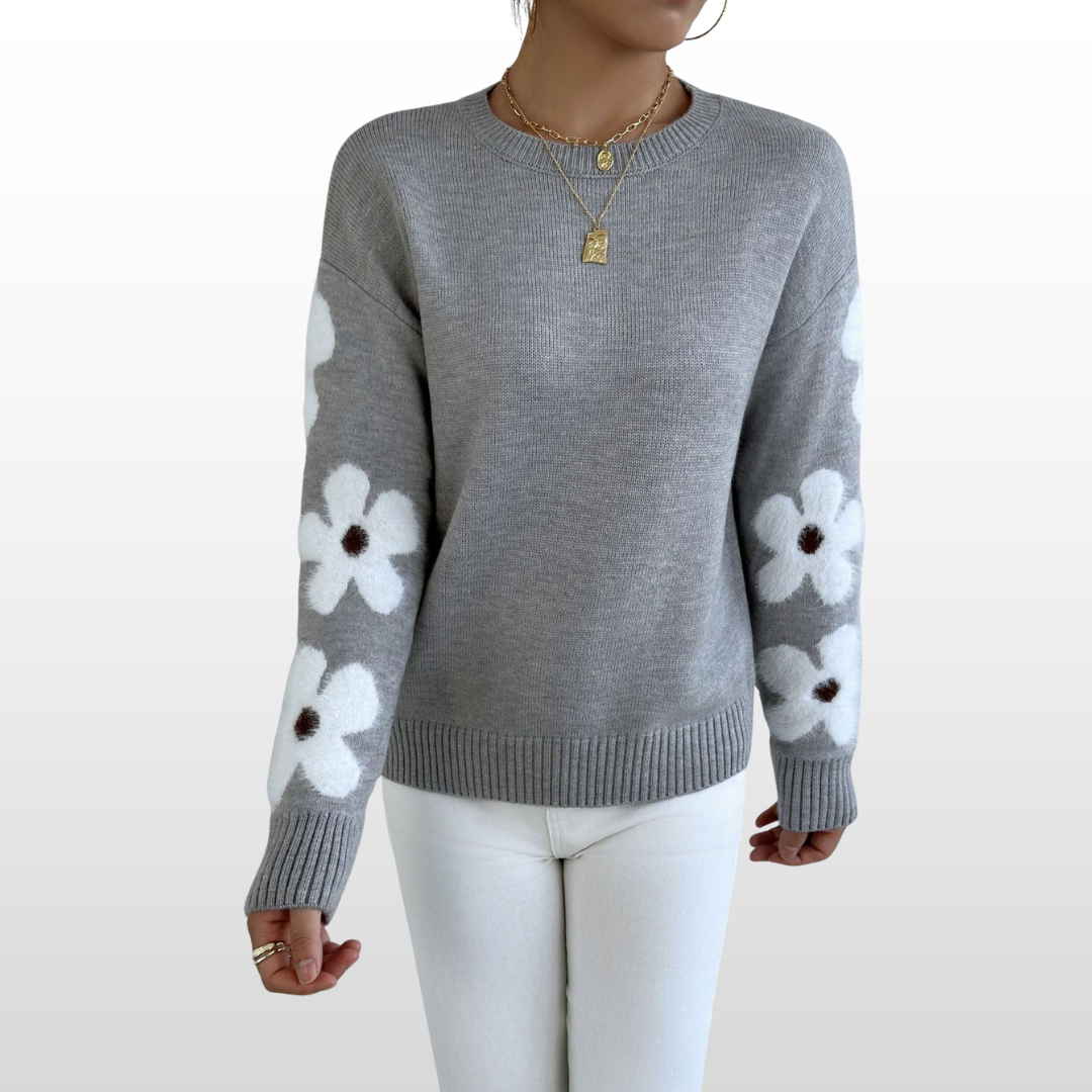 Comfortable Floral Crew Neck Winter Sweater