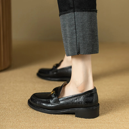 Luxury Mens Leather Slip On Dress Loafers with Metal Buckle