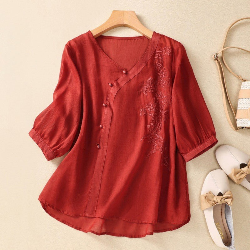 Asymmetrical Button Front Tunic Top - OutfitLondon