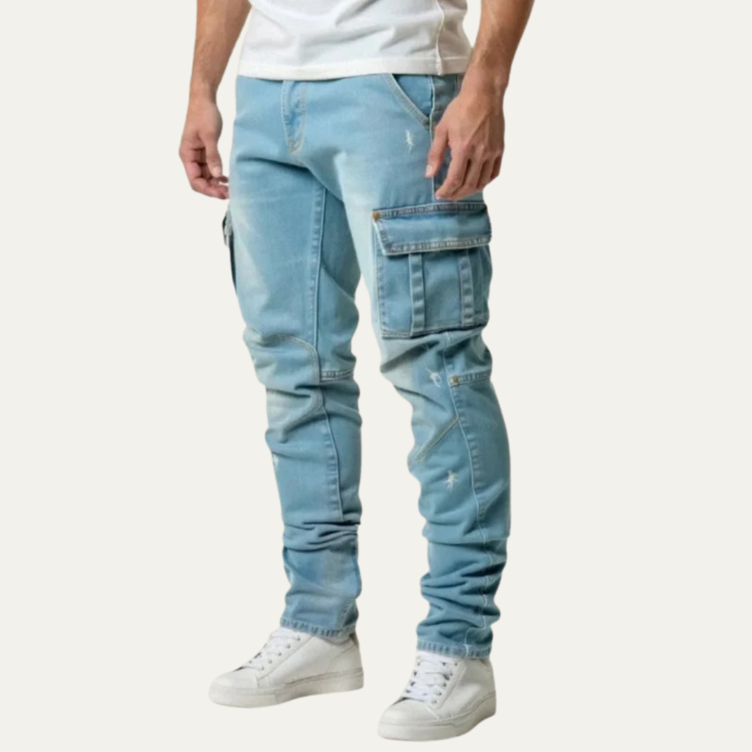Men's Fitted Elastic Cargo Jeans Pants