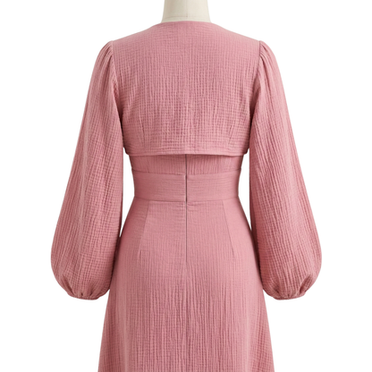 Casual Fit Long Sleeve Square Neckline Tie Dress