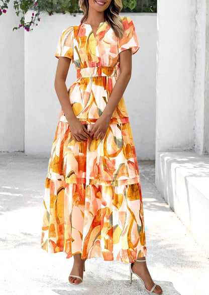 Casual Floral V Neck Flowy Beach Maxi Dress