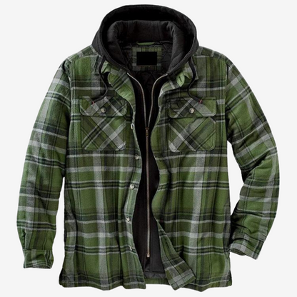 Warm Plaid Hooded Mens Jacket