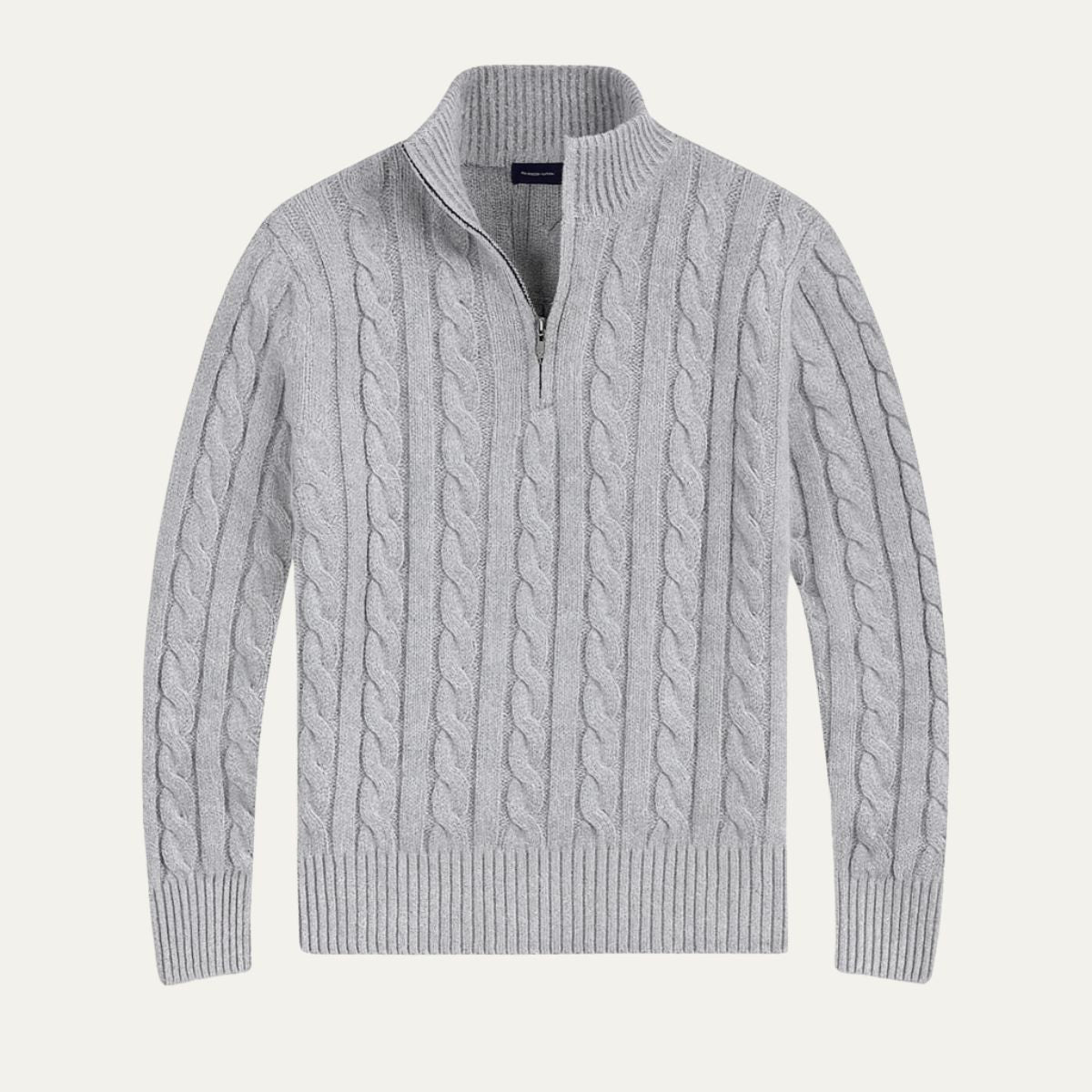 Men's Crew Neck Quarter Zip Wool Sweater