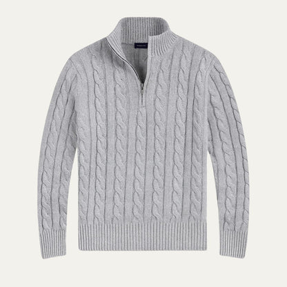 Men's Crew Neck Quarter Zip Wool Sweater
