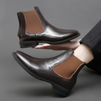 Men's Classic Leather Chelsea Ankle Boots with Stretch