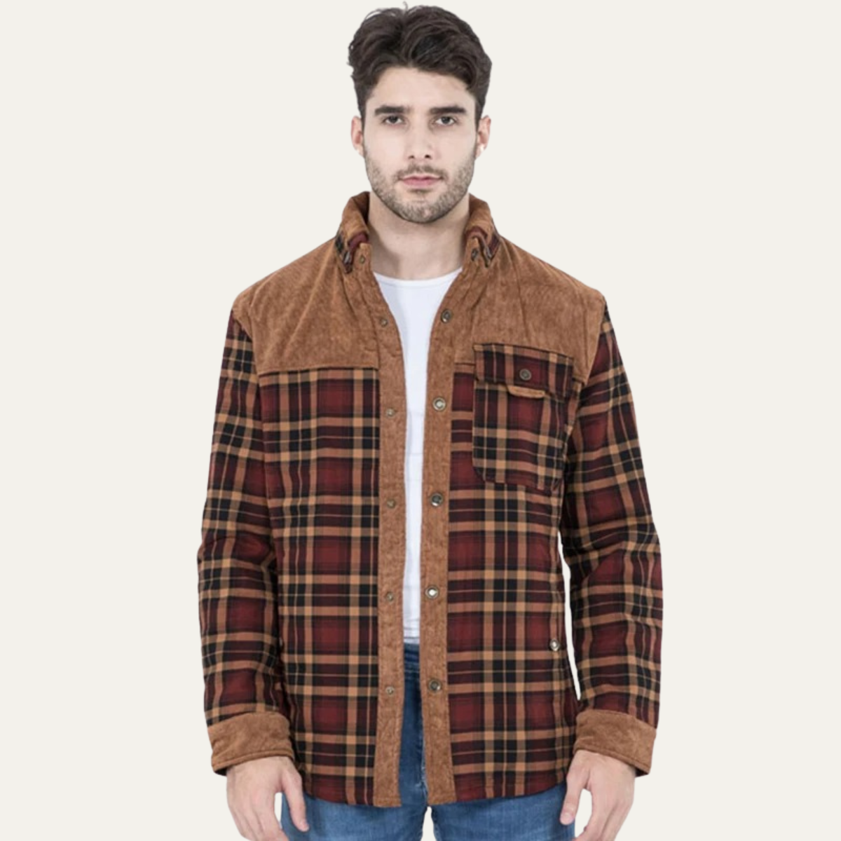 Warm Plaid Fleece Lined Men's Flannel Jacket