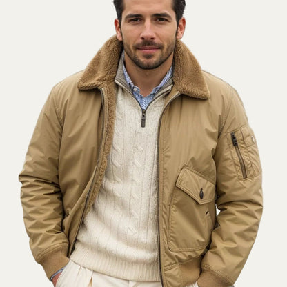 Men's Synthetic Shearling Lined Bomber Jacket