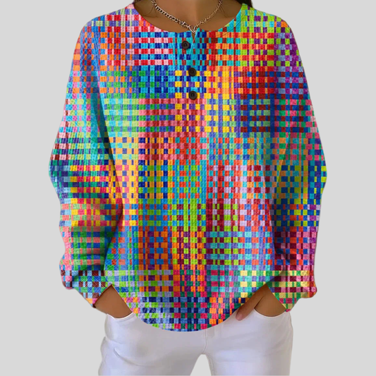 Vibrant Plaid Crew Neck Sweater - OutfitLondon