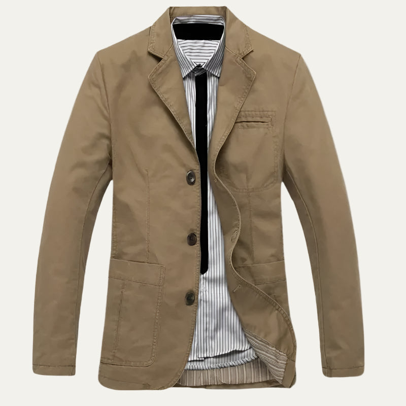 Relaxed Fit Men's Cotton Jacket with Classic Lapel