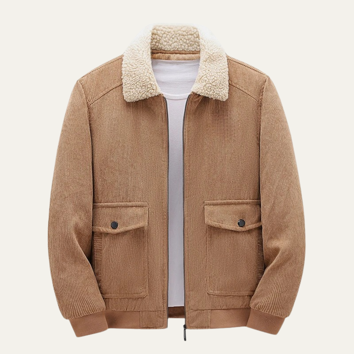 Warm Mens Quilted Bomber Jacket with Faux Fur Collar