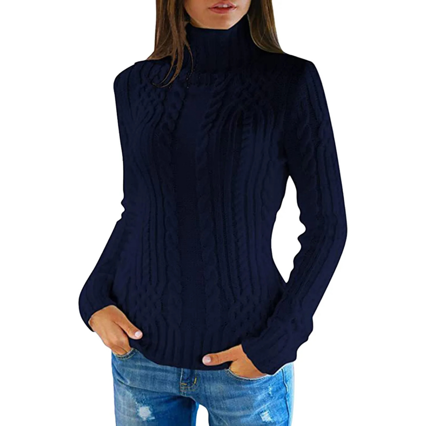 Warm Soft Cable Knit Turtleneck Sweater - OutfitLondon