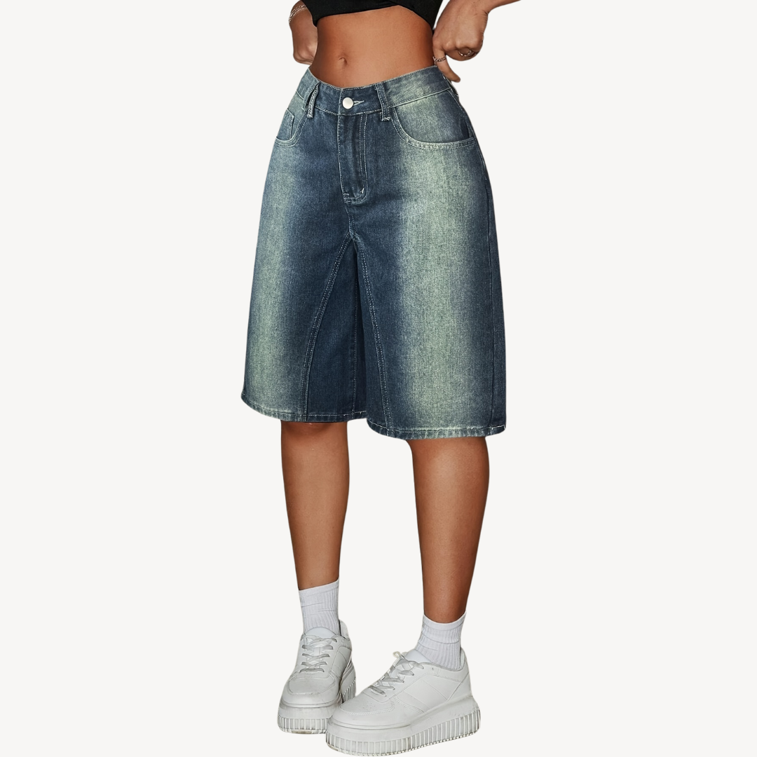 Women's Retro Blue Bermuda Shorts - Classic & Cozy