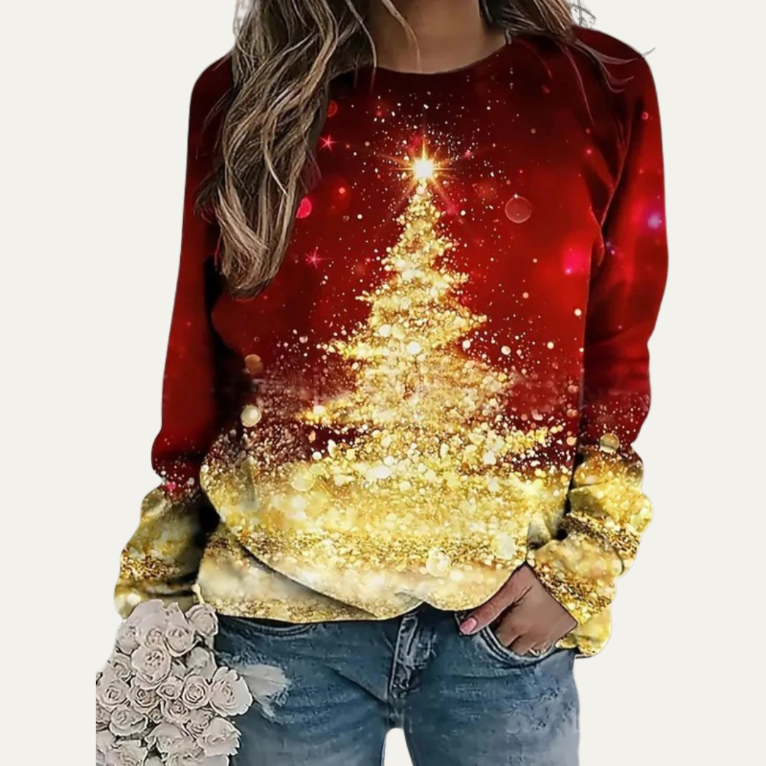 Ladies Festive Holiday Tree Crew Sweatshirt