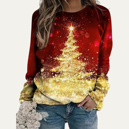 Ladies Festive Holiday Tree Crew Sweatshirt