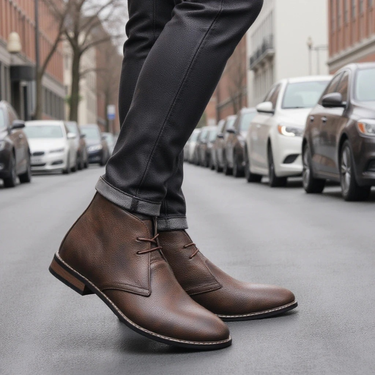 Rustic Men's Classic Brown Leather Ankle Boots