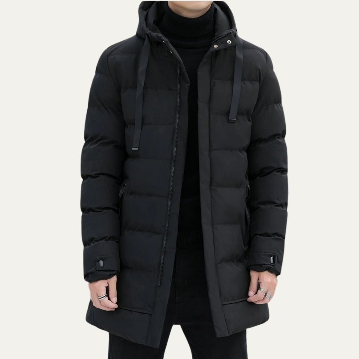 Men's Black Down Filled Long Puffer Jacket