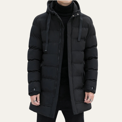 Men's Black Down Filled Long Puffer Jacket