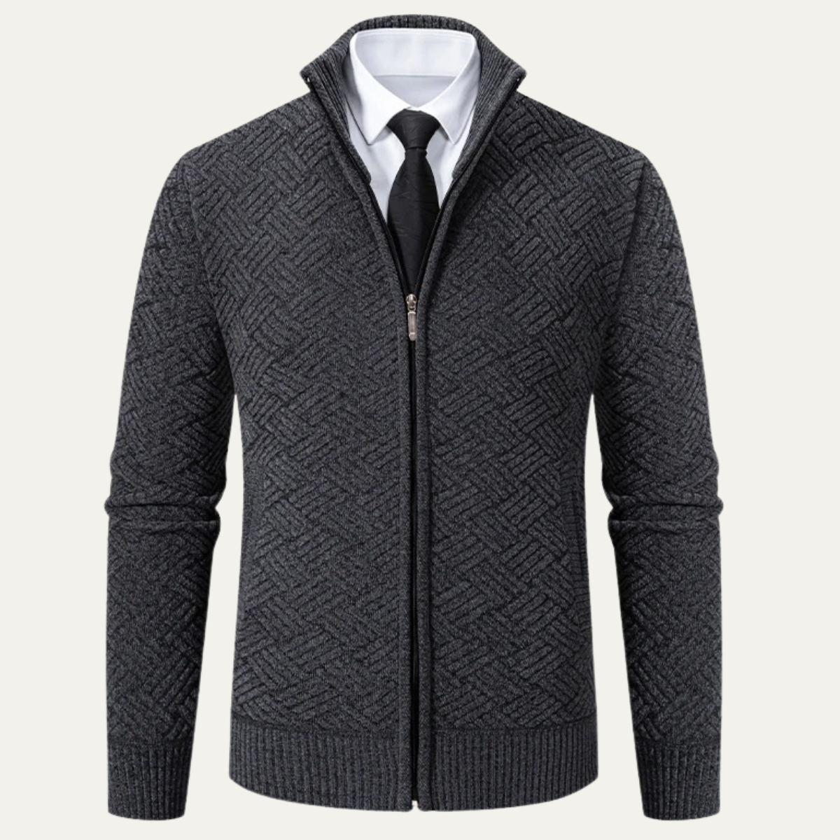 Men's Classic Knit Pattern Jacket with Stand Collar