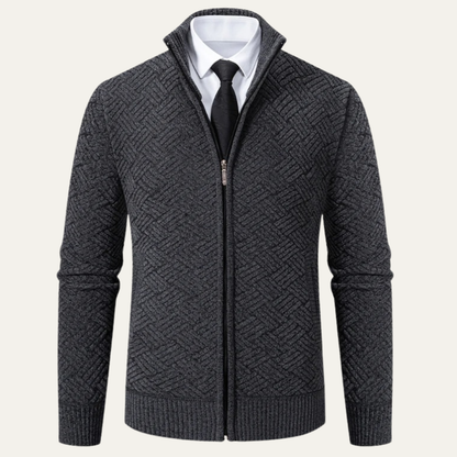 Men's Classic Knit Pattern Jacket with Stand Collar