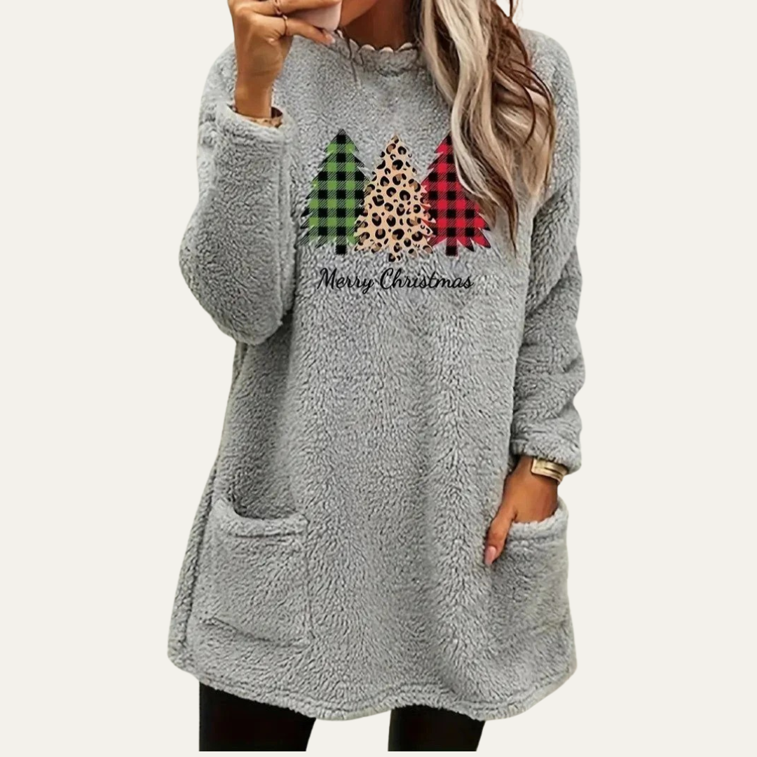 Soft Plush Holiday Tree Sweatshirt Top