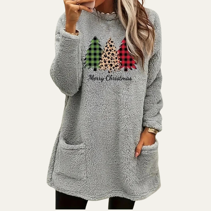 Soft Plush Holiday Tree Sweatshirt Top